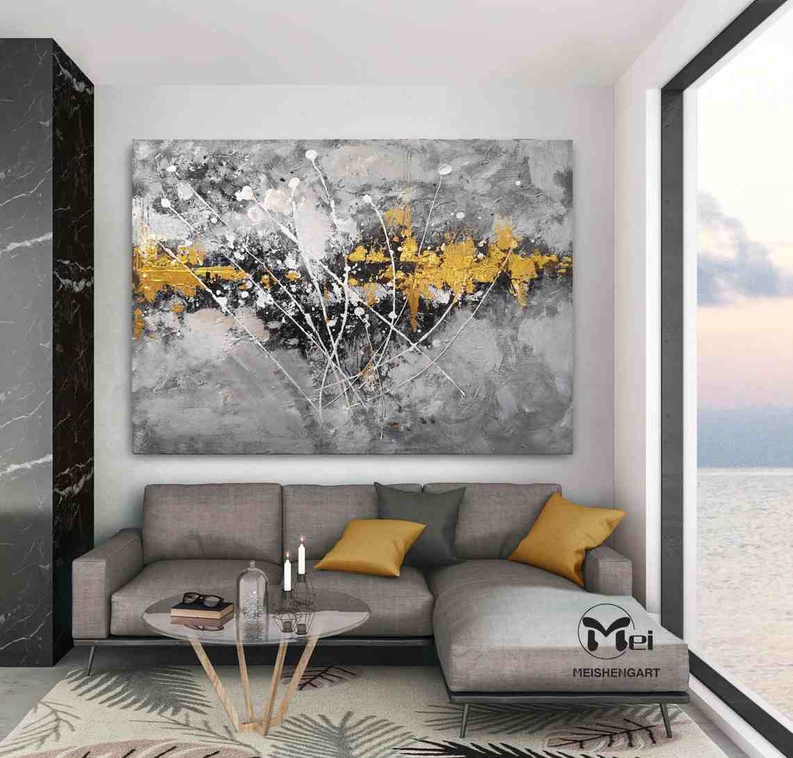 Black Original Gold Room Grey Abstract Canvas Wall Art 5XY05